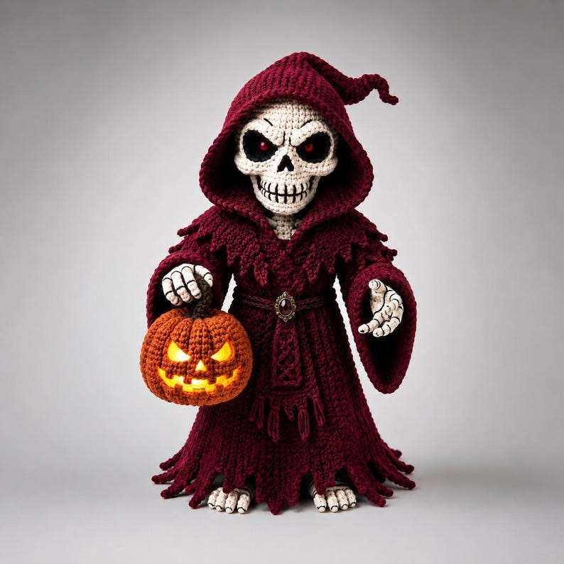 Halloween Grim Reaper Crochet Pattern PDF, Skeleton Pumpkin Amigurumi Tutorial, Spooky Crochet Doll image 14