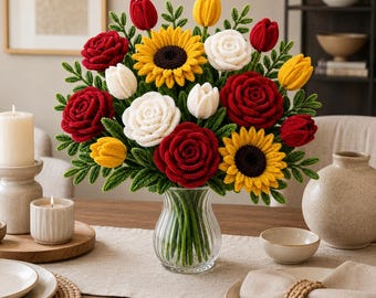 Pfeifen Reiniger Blumen Bouquet PDF Schnittmuster DIY Handgemacht Rosen Tulpen Sonnenblume Tutorial Zeichnung Guide