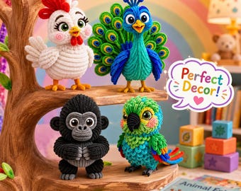 Pipe Cleaner Animal Craft Pattern PDF, DIY Chicken Peacock Gorilla Parrot Tutorial, Digital Download