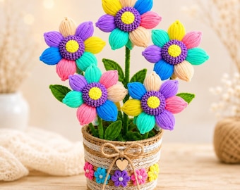 Pijpenrekker bloemenmandpatroon, chenillestengelboeket, lente Craft pdf, DIY cadeaudecor