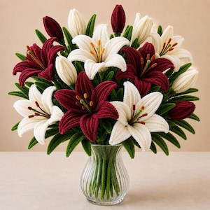 Guida fai da te in PDF per fiori con scovolini, tutorial per bouquet di gigli, modello di fiore con stelo in ciniglia