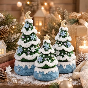 Pacote de padrões de crochê para árvore de Natal, 3 tamanhos de decoração natalina em amigurumi, árvores em formato de globo de neve (PDF)