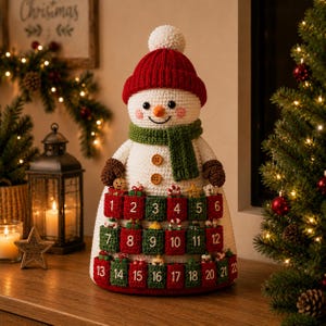 Crochet Snowman Advent Calendar Pattern PDF, 24 Pocket Christmas Countdown, Amigurumi Decor, Instant Download