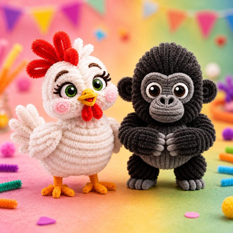 Pipe Cleaner Animal Craft Pattern PDF, DIY Chicken Peacock Gorilla Parrot Tutorial, Digital Download image 10