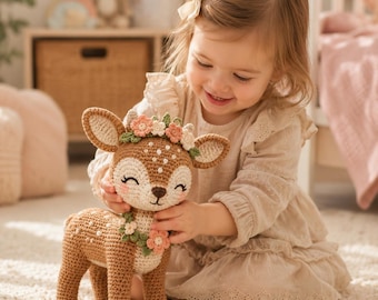 Baby Deer Crochet Pattern PDF, Fawn Amigurumi, Woodland Flower Crown Deer