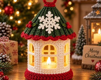 Christmas Lantern Crochet Pattern PDF, LED Tealight Holder, Holiday Decor, Beginner Crochets Christmas Gift