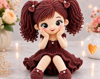 Modèle PDF de poupée bébé au crochet, poupée Amigurumi avec robe amovible, tutoriel de jouets en anglais