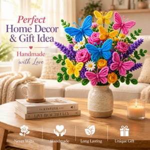 Pipe Cleaner Flower Bouquet Tutorial PDF, DIY Chenille Stem Butterfly Bouquet, Instant Download