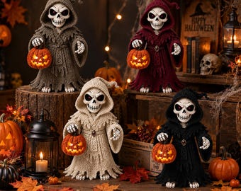 Halloween Grim Reaper Crochet Pattern PDF, Skeleton Pumpkin Amigurumi Tutorial, Spooky Crochet Doll