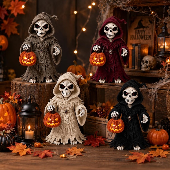 Halloween Grim Reaper Crochet Pattern PDF, Skeleton Pumpkin Amigurumi Tutorial, Spooky Crochet Doll