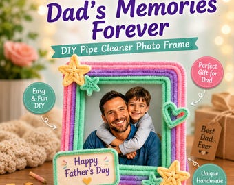 Fathers Day DIY Photo Frame Kit, Personalized Kids Pipe Cleaner Craft Gift for Dad