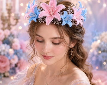Pipe Cleaner Floral Crown, Handmade Floral headwear, Pastel Lily Tiara, Princess Headband, Baby Shower