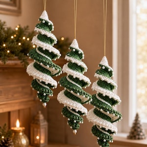 Patrón de árbol de Navidad a crochet en PDF, molinillo de viento a crochet, adorno colgante en espiral, tutorial de decoración navideña.
