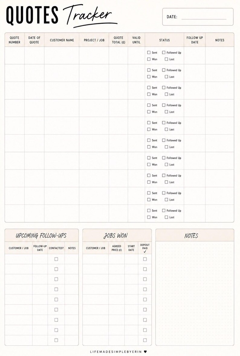 Payment Quote Example Tradesman Tracker Bundle | Quote, Invoice, Payment Job Management ...