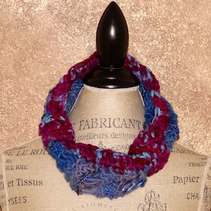 Hanknit and Handpsun Art Yarn Cowl- Blue Romance