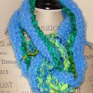 Handknit and Handspun Infinity Scarf- Grassy Sky