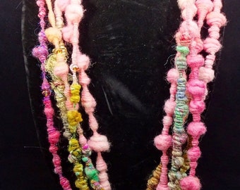 Handspun Fiber Art Necklace- Hibiscus Vines