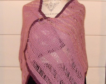 Handknit and Handspun Art Yarn and Angora Shawl- Dusky Rose