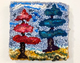 Rug Hooked Wool Painting- Wall Hanging- "Companion Trees”