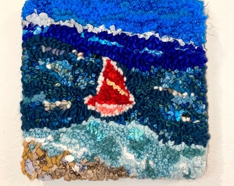 Rug Hooked Wool Painting- Wall Hanging- "Breezy Shore”
