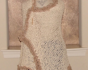 Handknit and Handspun Art Yarn Shawl- Vintage Lace