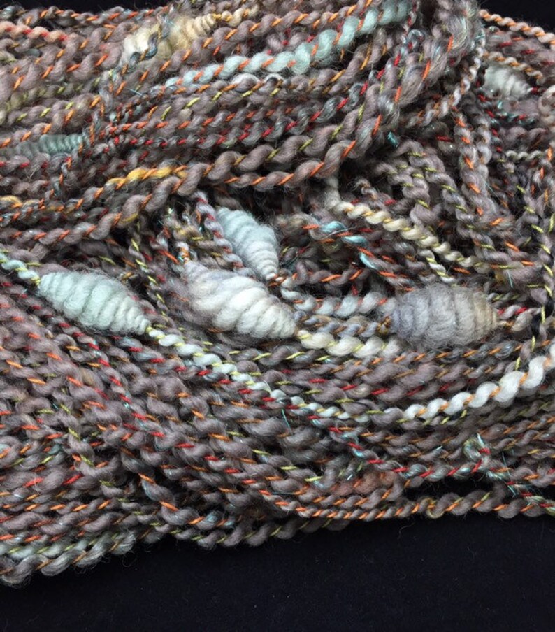Ash Patina Handspun FeistyFenn Fibers Coiled Explosions Art Yarn