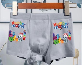 Boys Boxer Briefs, Kids Cartoon Number Blocks Underwear, Toddler Boy Soft Cotton Boxer Shorts, Cute Light Blue Training Underwear Gift