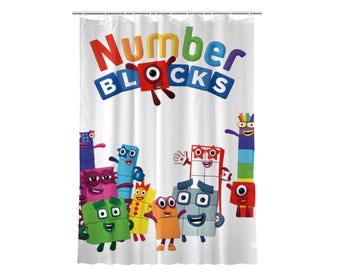 Cortina de ducha infantil para aprender los números, cortina de baño colorida con bloques de conteo, decoración impermeable para el baño con temática matemática preescolar, 44 x 63 pulgadas / 112 x 160 cm