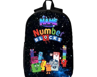 Rucksack mit Zahlenblöcken | Personalisierter Rucksack für Kinder | Schulrucksack mit Namensaufdruck für Jungen und Mädchen | Lernrucksack mit Cartoon-Motiv