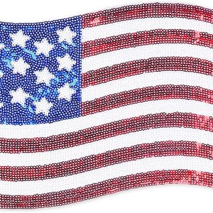 Large Sequin American Flag Patch, 10 x 7 Inch USA Iron-On Applique for Jackets, Backpacks, 4th of July & DIY Crafts