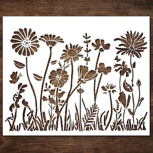 Large Wildflower Stencil, 15x12 Inch Reusable Flower Stencil for Painting Walls, Fabric, Furniture, Canvas Crafts