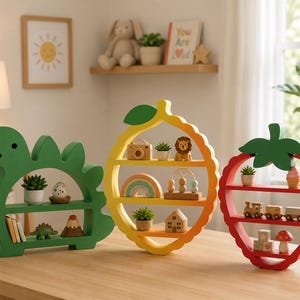 Nursery Shelves | Dinosaur, Lemon & Strawberry Wall Shelf | Kids Room Decor | Montessori Nursery Decor | Playroom Shelf | Baby Shower Gift