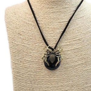 Spider Charm Fused Glass Pendant Necklace, Halloween, Gothic Jewelry, Golden, Witch Costume, Magic, Creepy, Bug, Large, Autumn Gift, Scream image 4