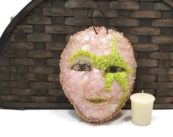 Cosmic Star Girl Mosaic Mask Wall Hanging, Fantasy Art