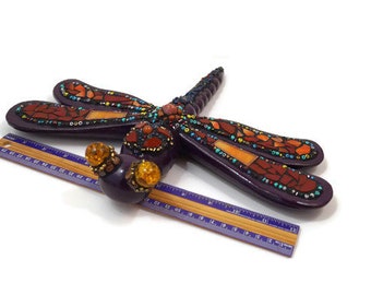 Mosaic Dragonfly, Wall Hanging, Stained Glass, Patio Decor, Bug Art, Beads, Purple, Bug Eyes, Insect, Gift, Home Decor, Country, Zen Garden