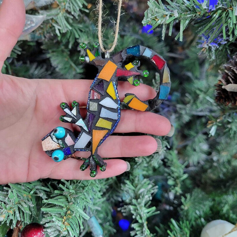 Mosaic Lizard Ornament Christmas Tree Ornament Holiday Etsy