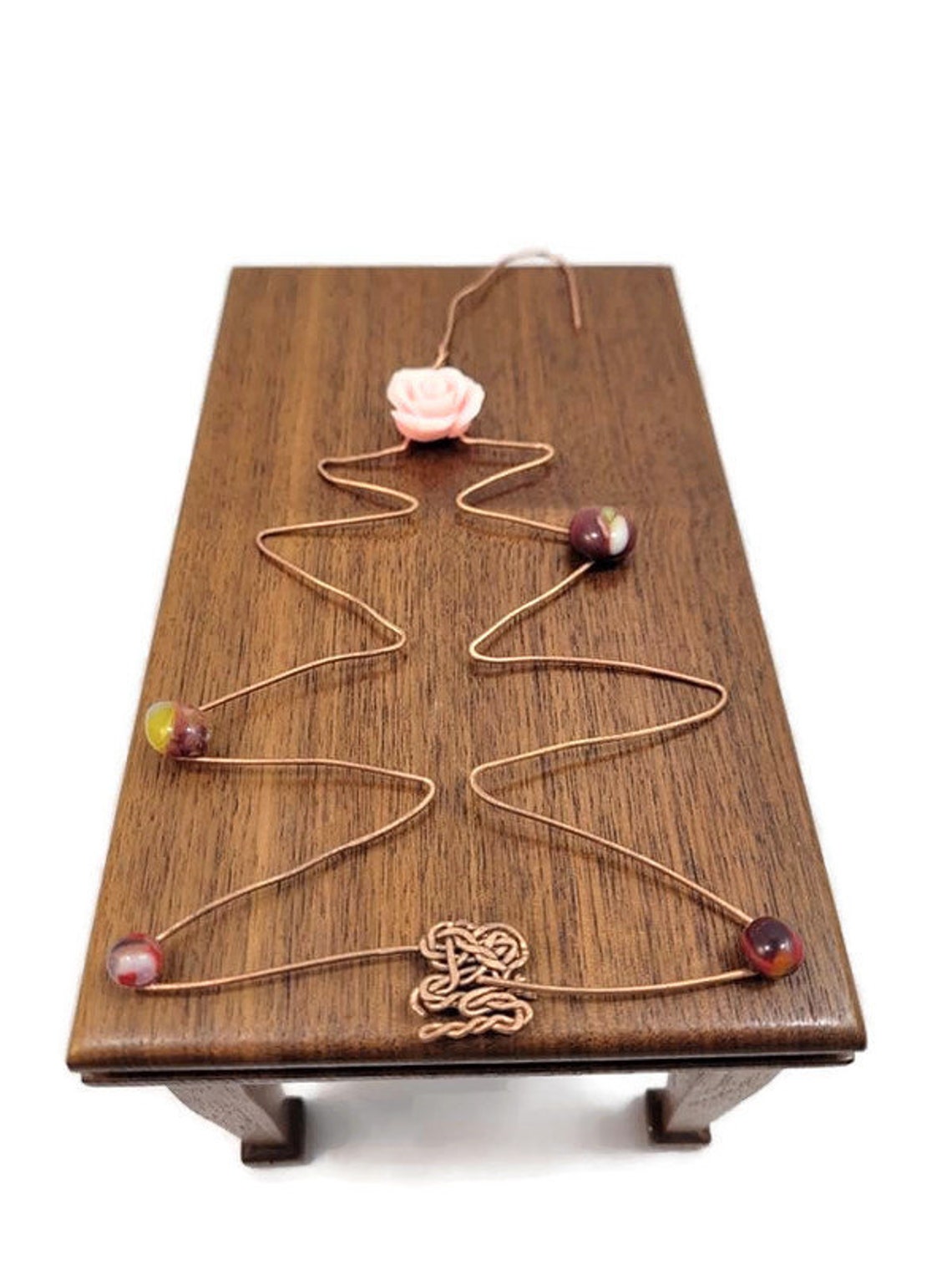 Copper Wire Christmas Tree Ornament Pink Rose and Fused Glass Etsy