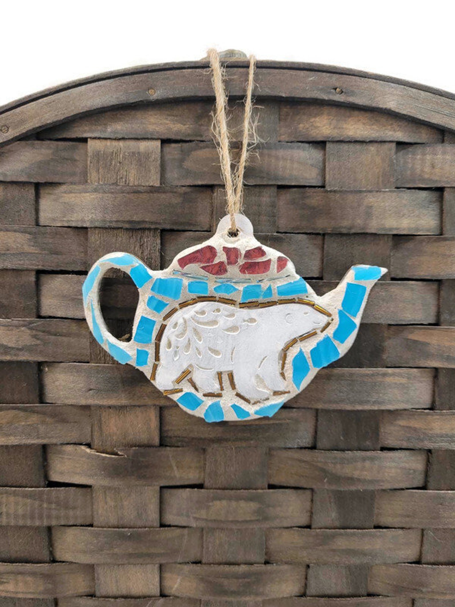 Mosaic Teapot Christmas Ornament Ornament With White Polar Etsy