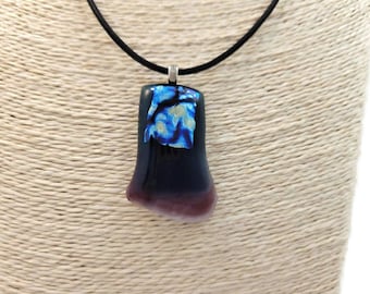 Dichroic Fused Glass Pendant Necklace, Purple Blue And Silver, Jewelry, Romance, Woman's Gift, Prom, Hippie, Boho, Sparkle, Vibrate Color