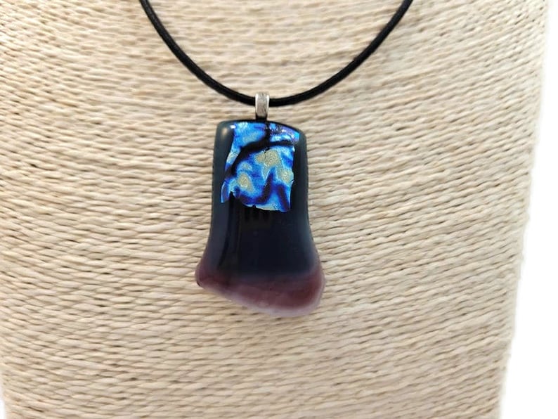 Dichroic Fused Glass Pendant Necklace, Purple Blue And Silver, Jewelry, Romance, Woman's Gift, Prom, Hippie, Boho, Sparkle, Vibrate Color image 1