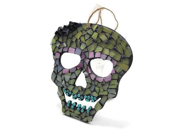 Mosaic Stained Glass Sugar Skull Ornament, Day Of The Dead Skull, Halloween Decor, Mexican Art, All Souls Day, Gothic Wall Art, Gift Idea