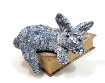 Bunny Rabbit Mosaic Figurine Shelf Sitter Stained Glass Easter Bunny Gift For Her Country Living Home Decor Forest Meadow Animal Spring Art