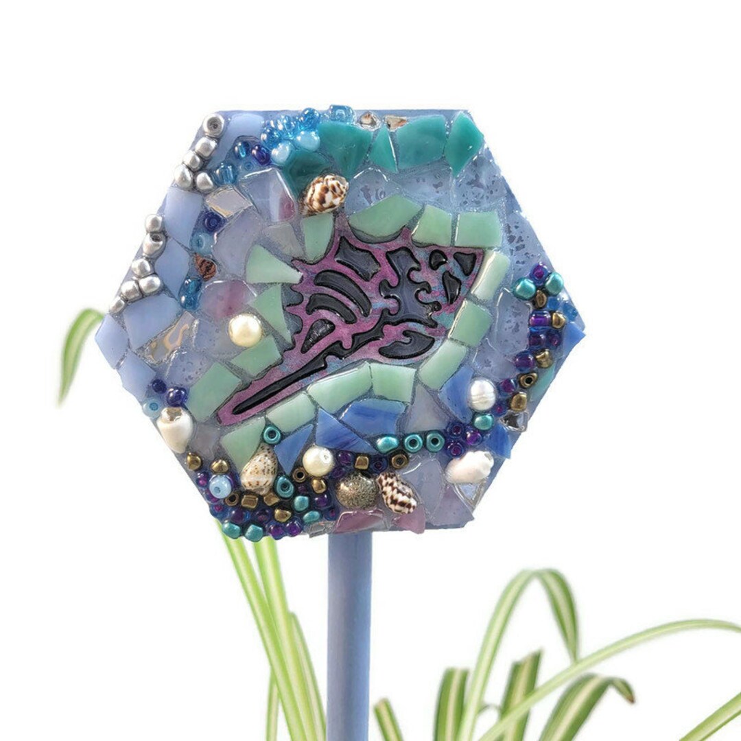 Shell Graden Mosaic Shell Ocean Scene Plant Stake, Indoor Garden Decor - Etsy