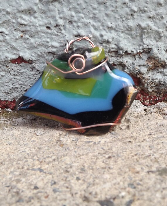 Copper Wrapped Pendant Fused Glass Jewelry Fashion Jewelry Etsy