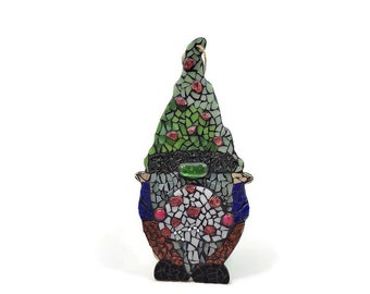 Mosaic Garden Gnome With Mushroom Wall Hanging Spring Home Decor  Stained Glass Gnome Elf Pixie Fairy Gift For Her Him Gnome Collector Art