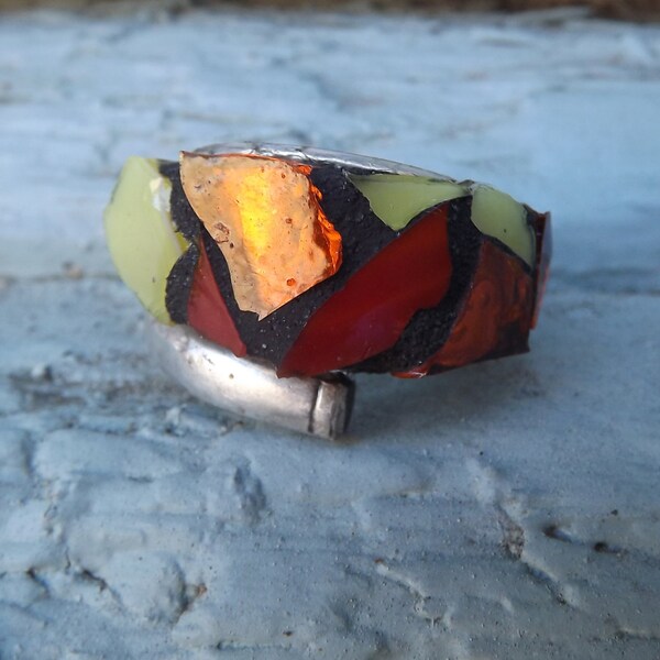 Mosaic Art Ring/ Spoon Ring/ Glass Ring