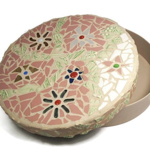Boîte souvenir de fleurs en mosaïque, boîte à trésors ronde en bois courbé