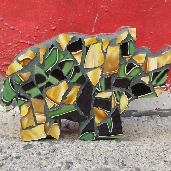 Mosaic Rhino, Childrens Decor, Tile Animal, Shelf Art, Nursery Room, Kids room