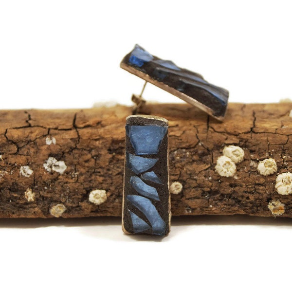 Mosaic Stained Glass Earrings, Spoon Handle Studs, Boho Jewelry