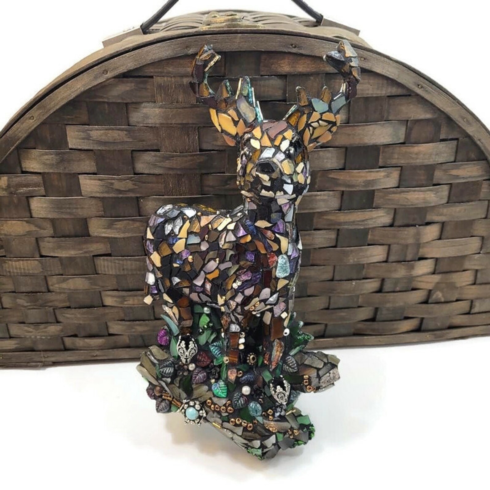 Mosaic Deer in the Forest Wall Art Young Buck With Antlers Etsy